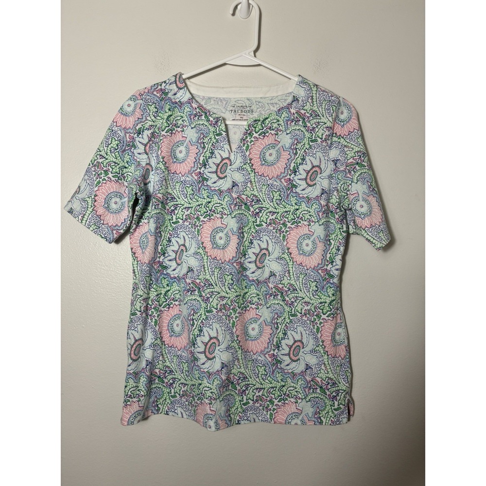 Talbots Paisley Printed Short Sleeve T-shirt MP Cotton Casual Colorful